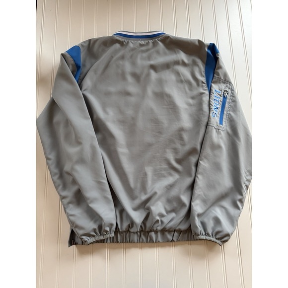 NFL Detroit Lions Windbreaker Pullover Mens L Gray Blue Logo Jacket - Picture 11 of 11
